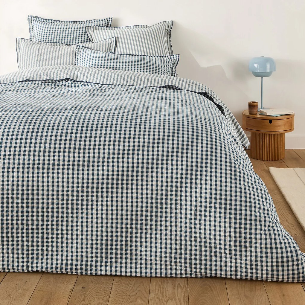 Dekbedovertrek katoen seersucker, Cottage blauw