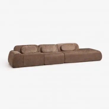 Modulaire Hoekbank Van 3 Delen Met Rechter Divan In Vacuüm Verpakte Chenille Merida Chenille Karamelbruin - Sklum