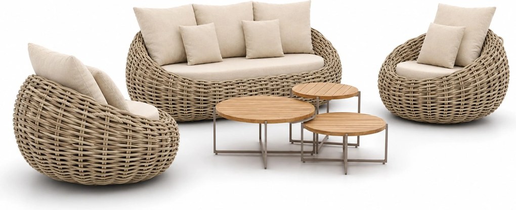 Stoel en Bank Loungeset 5 personen Wicker Taupe Apple Bee Cocoon/Monaco