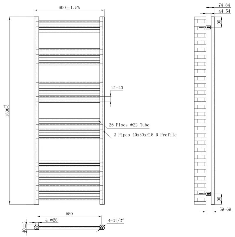 Eastbrook Wendover handdoekradiator 60x160cm 681W messing geborsteld