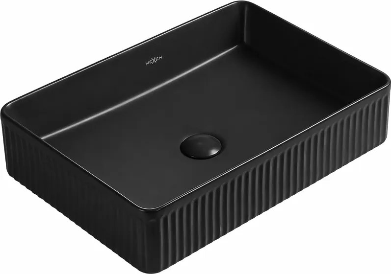 Mexen Grovo gegroefde opzetwastafel 50 x 34 cm, zwarte mat - 22305085