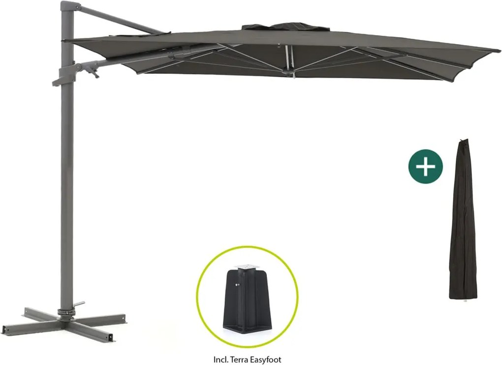 + 15% kassakorting | Parasol Shadowline Francisco | Inclusief hoes | Vierkant | 300x300cm | Met draaihendel | Grijs/Antraciet  | Kees Smit Tuinmeubelen