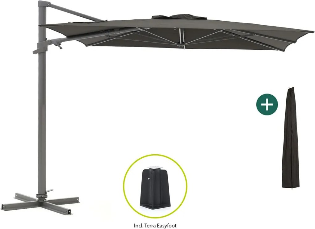 Parasol Shadowline Francisco | Inclusief hoes | Vierkant | 300x300cm | Met draaihendel | Grijs/Antraciet  | Kees Smit Tuinmeubelen