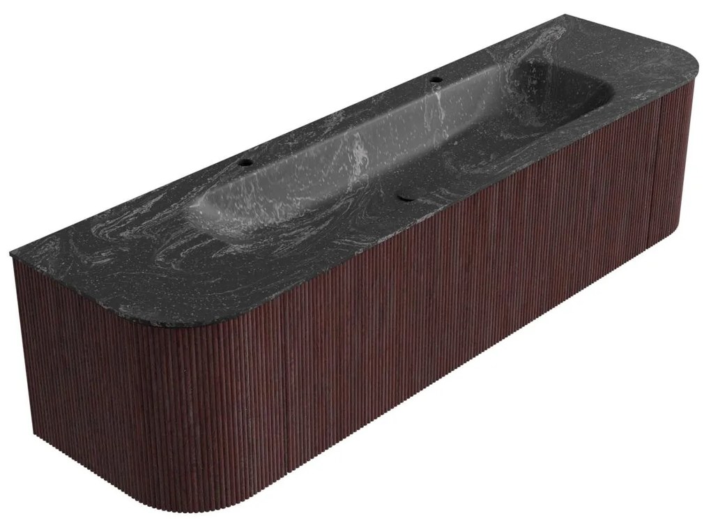 Mondiaz Kurve-dlux 170cm badmeubel ronding links/rechts ruby met 1 lade en 2 deuren en wastafel big large midden 2 kraangaten lava