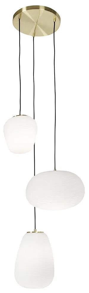 Smart Design hanglamp met dimmer goud met opaal glas incl. 3 Wifi A60 - Hero Design E27 rond Binnenverlichting Lamp