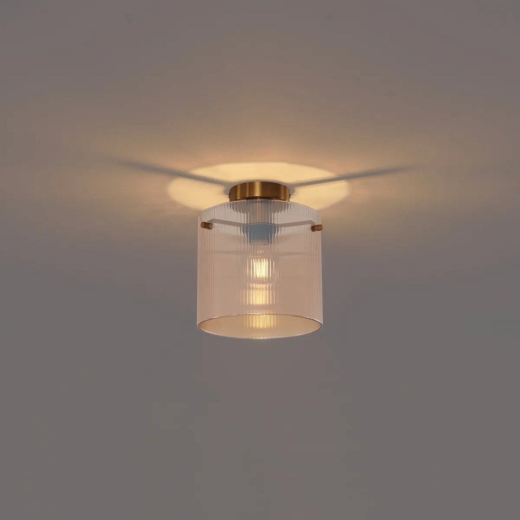Art Deco plafondlamp messing met amber glas - Laura