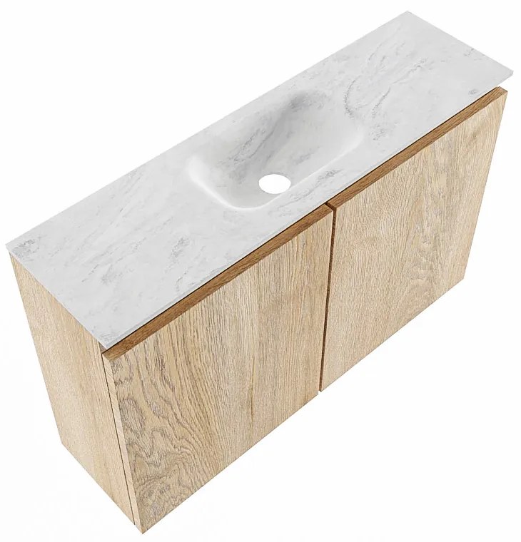 Mondiaz Ture DLux toiletmeubel 80cm washed oak met wastafel opalo midden met kraangat