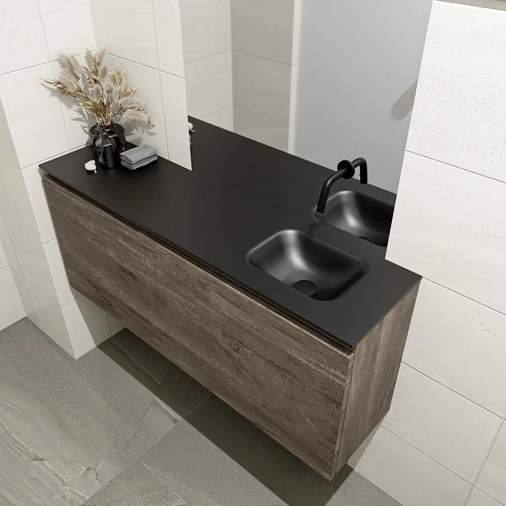 Mondiaz Olan 120cm toiletmeubel dark brown met wastafel urban rechts geen kraangat