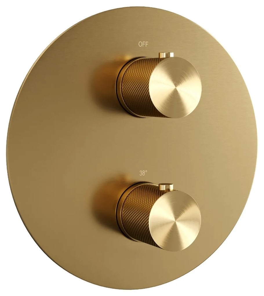 Brauer Gold Carving thermostatische inbouw regendouche met staafhanddouche, plafondarm en hoofddouche 20cm set 77 messing geborsteld PVD