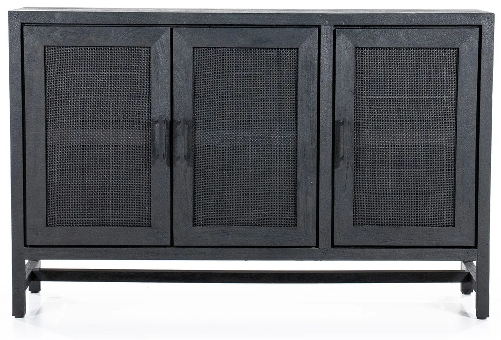Eleonora Vic Zwart Dressoir Met Rotan Webbing - 125x35x80cm.