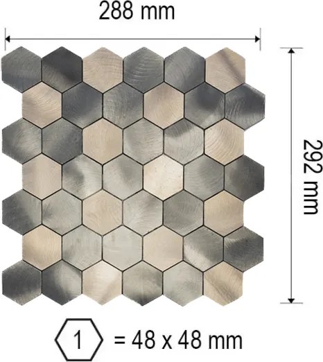Zelfklevend Mozaïek Hexagon Nela - 30.5 cm x 30.5 cm x 0.40 cm | 0.5 kg | Paneli zelfklevende steenstrips