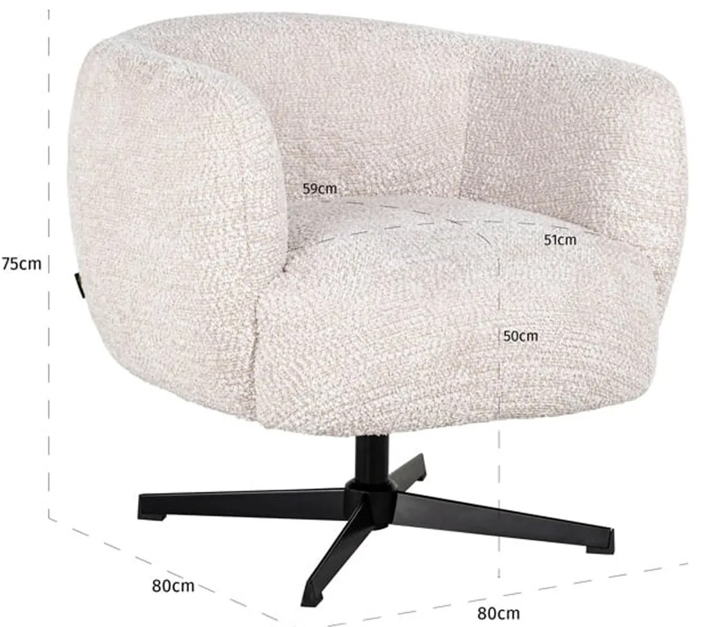 Richmond Interiors Estelle Draai Fauteuil Met Ronde Rug Creme