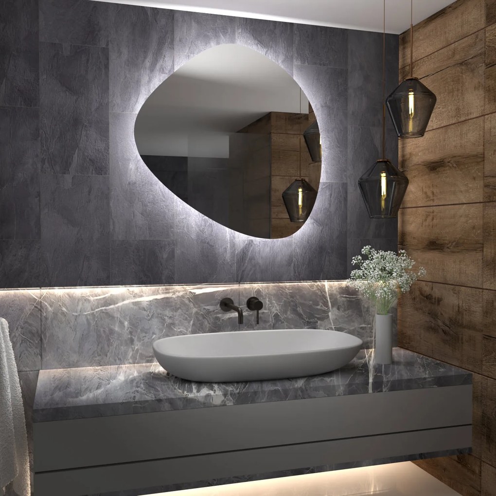 Kiezelvormige spiegel met LED-verlichting G5