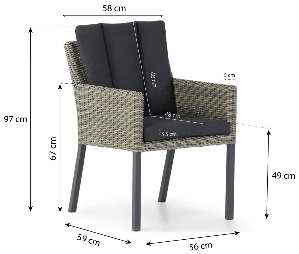 Tuinset 6 personen 240 cm Wicker/Teak Taupe Garden Collections Oxbow/Cardiff