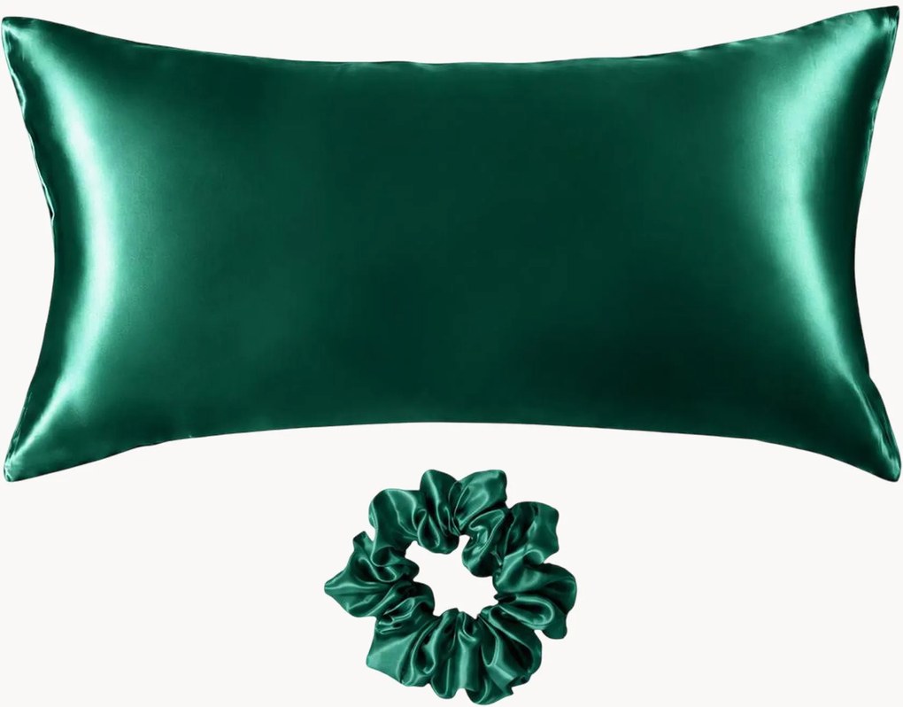 Sierkussensloop en scrunchie Emerald Green van moerbeizijde satijn, 2-delig