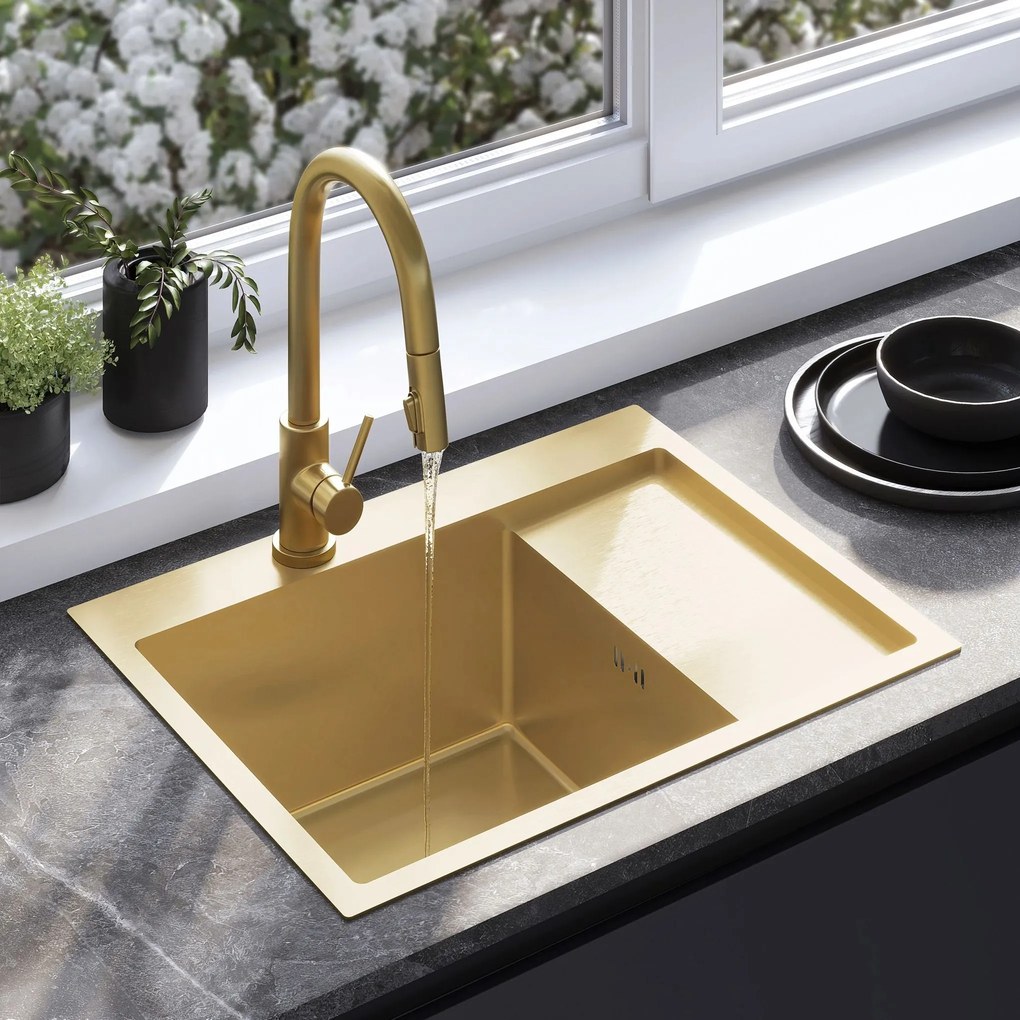 Stalen spoelbak Fin BRUSH GOLD