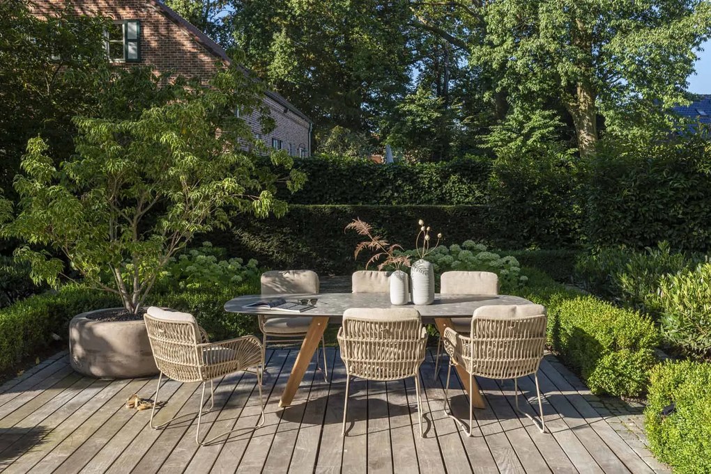4 Seasons Outdoor Murcia tuinset latte met Montana tafel met keramisch 'barrel' blad 240 x 103 cm * Sale * Tuinset beige weerbestendig