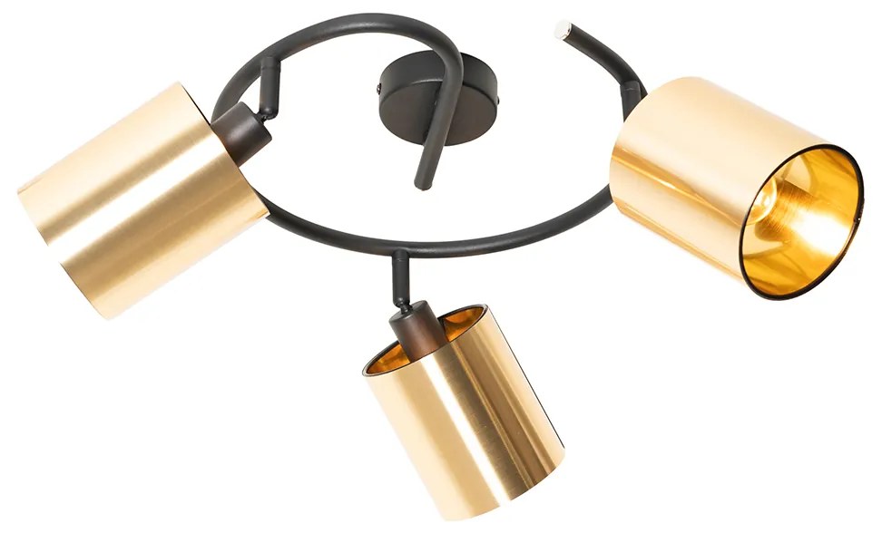 Moderne plafondlamp zwart en goud 3-lichts - Lofty Modern E14 cilinder / rond rond Binnenverlichting Lamp