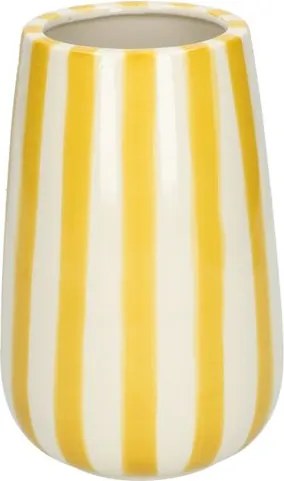 Vaas, steengoed, handbeschilderd, geel gestreept,Ø11 x 17 cm