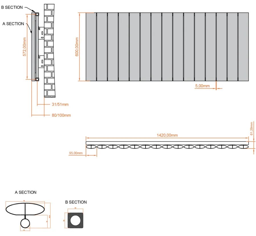 Eastbrook Malmesbury radiator 140x60cm aluminium 1394W antraciet