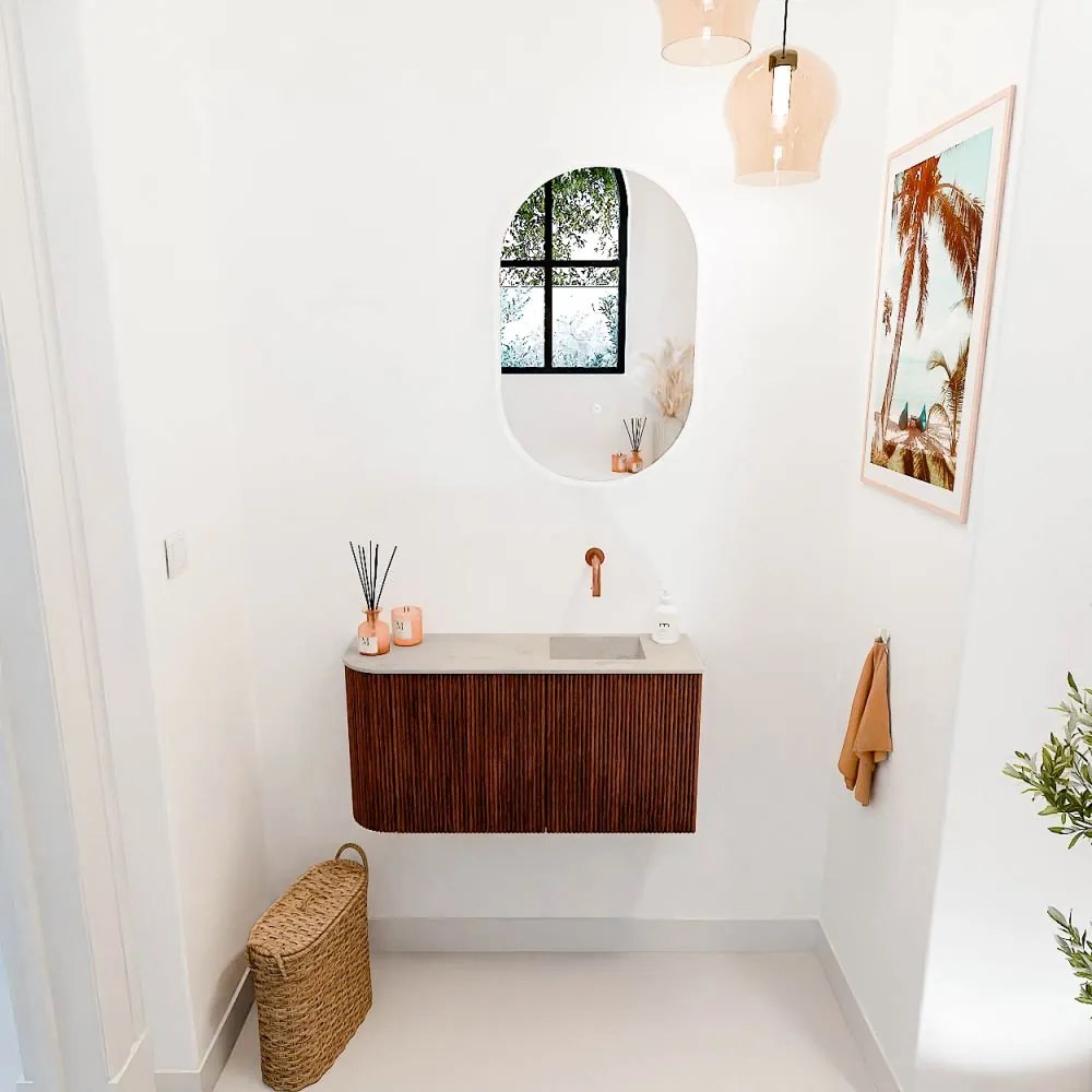 Mondiaz Joya DLux 80cm toiletmeubel ronding links ruby met wastafel faye rechts zonder kraangat opalo