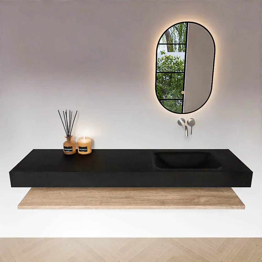 Zaro Alan badmeubel 170cm met planchet washed oak en vrijhangende wastafel cloud rechts zonder kraangat urban