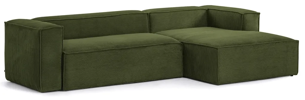 Kave Home Blok Moderne Hoekbank 300 Cm Ribstof Groen Chaise Longue Rechts