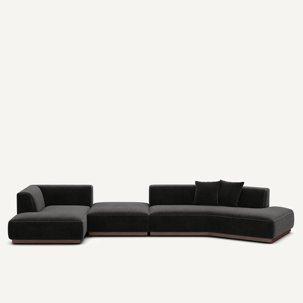 Open bank met hoek links met chenille fluwelen voetensteun, JACOPO