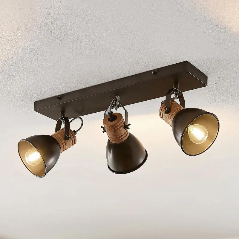 Arina plafondlamp, lang, hout, 3-lamps - lampen-24