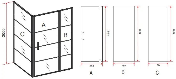 Sanigoods Icho douchecabine met rasters 140x90x200cm zwart mat