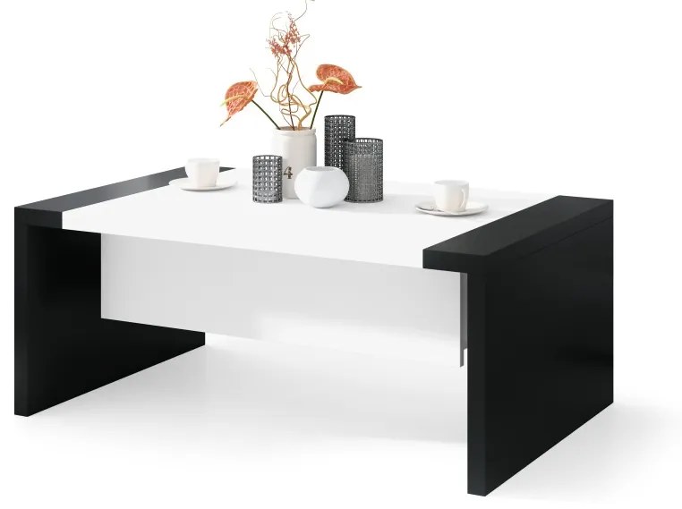 SPACE wit/zwart, opklapbare salontafel, in hoogte verstelbaar
