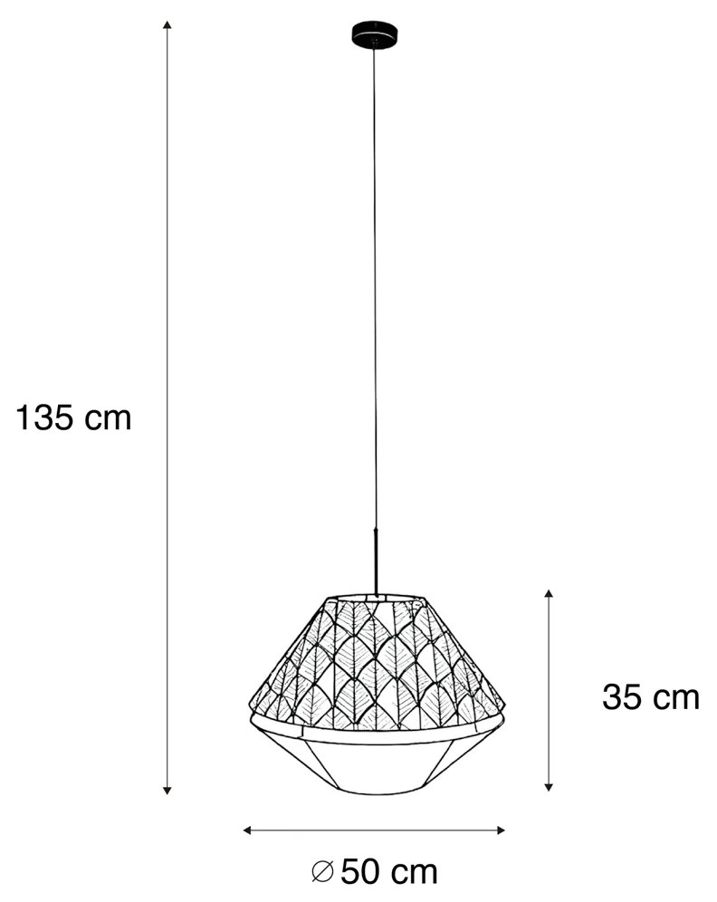 Hanglamp zwart met dubbele velours lampenkap blad dessin en beige - Combi 1 Klassiek / Antiek, Modern E27 rond Binnenverlichting Lamp