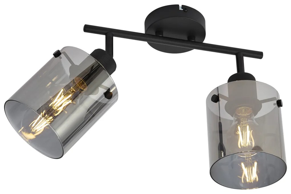 Design plafondspot zwart met smoke glas 2-lichts - Domo