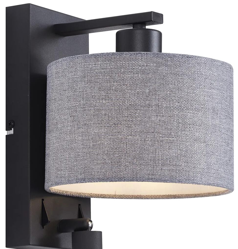 LED Moderne wandlamp zwart met grijs rond en leeslamp - Puglia Modern E27 Binnenverlichting Lamp
