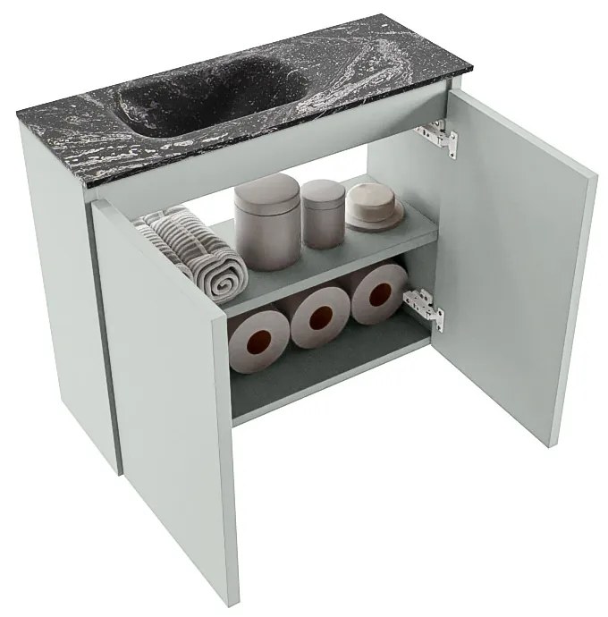 Mondiaz Ture DLux toiletmeubel 60cm greey met wastafel lava links met kraangat