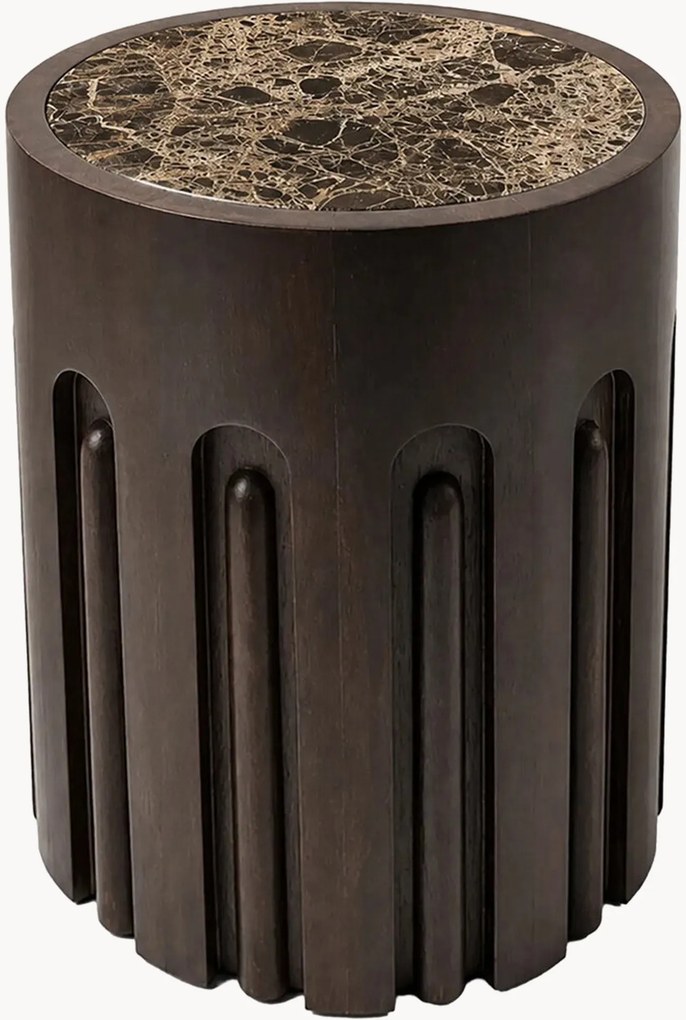 Ronde bijzettafel Barola van mangohout met marmeren blad