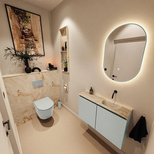 MONDIAZ TURE-DLUX 80cm toiletmeubel Greey. EDEN wastafel Frappe positie rechts. Zonder kraangat. TUREDX80GRER0FRA