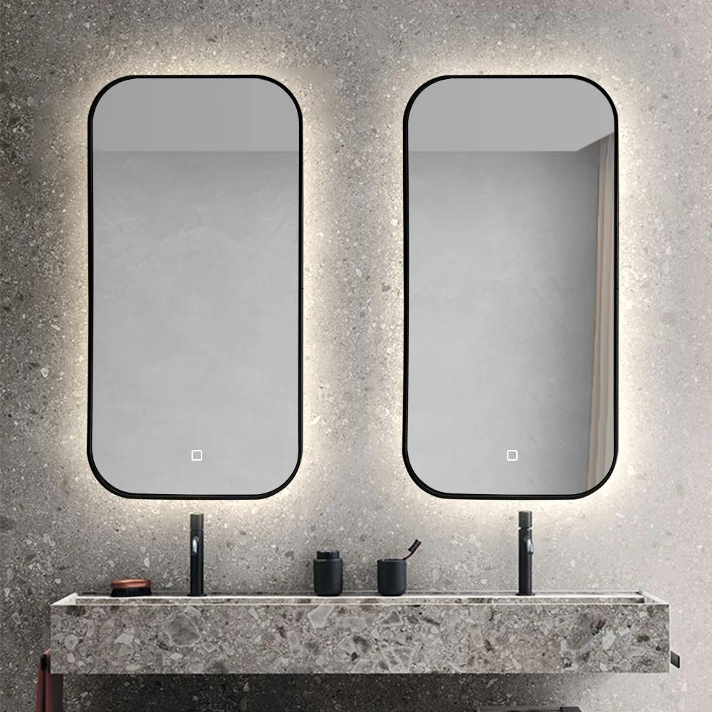 Set van 2 Saniclear Denver Black spiegel met LED verlichting 50x100cm incl. spiegelverwarming mat zwart