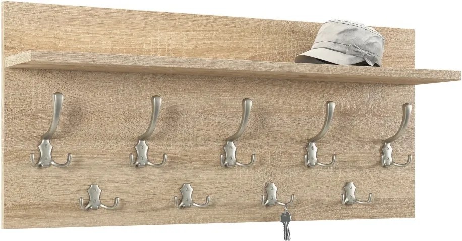 FINLO Sonoma Eik / Grepen Satijn Nikkel - MODERNE MUURHANGER MET PLANK VOOR IN DE GANG 90 cm