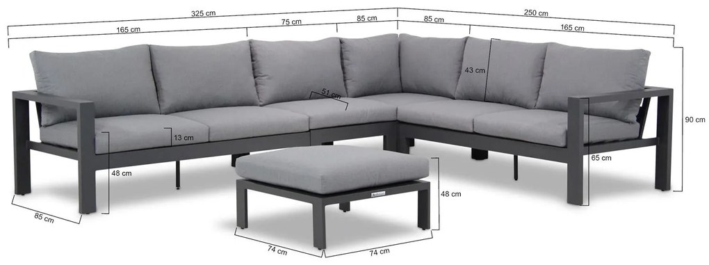 Hoek loungeset 6 personen Aluminium Grijs  Lifestyle Garden Furniture Manuta