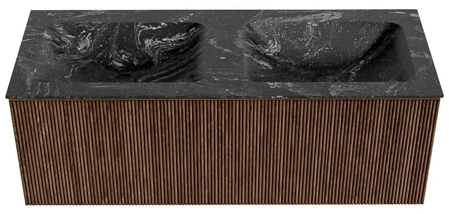 Mondiaz Kurve-dlux 120cm badmeubel walnut met 1 lade en wastafel leaf dubbel zonder kraangat lava