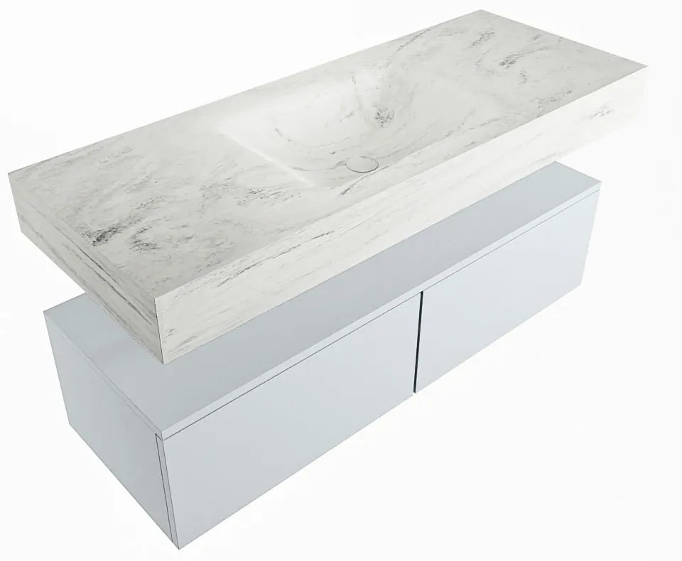 Mondiaz Alan DLux badmeubel 120cm clay 2 lades met wastafel opalo midden 1 kraangat