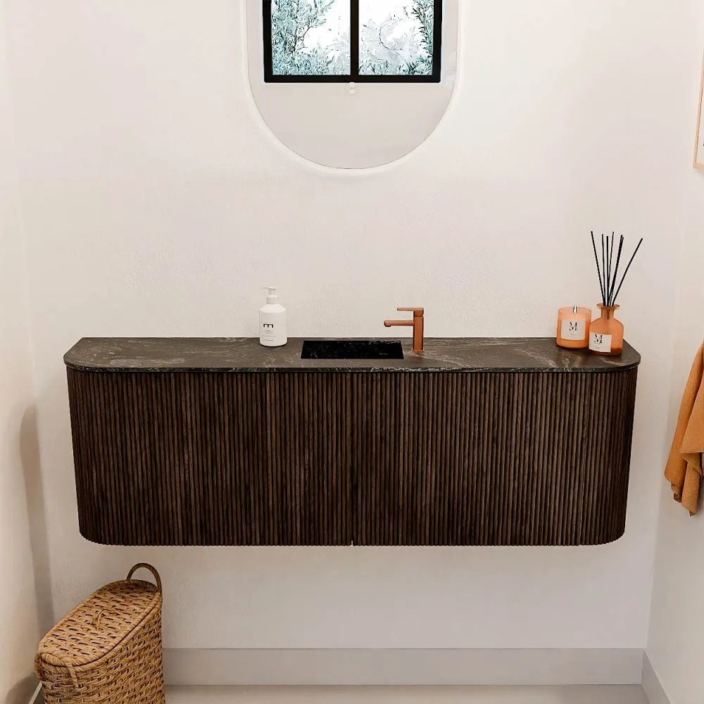 Mondiaz Joya DLux 125cm toiletmeubel ronding links/rechts walnut met wastafel faye midden 1 kraangat lava