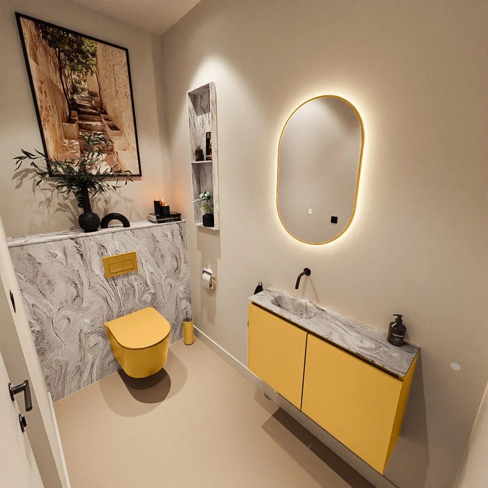 Mondiaz Ture DLux toiletmeubel 80cm ocher met wastafel glace links zonder kraangat