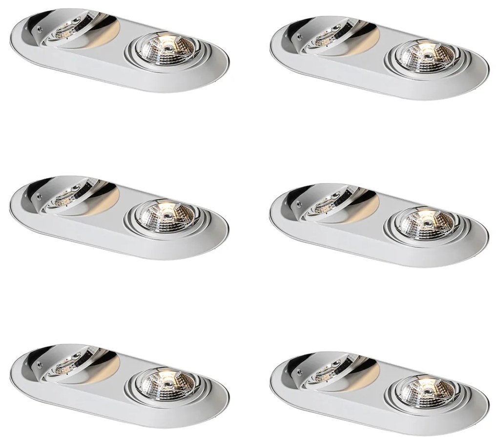 Set van 6 Afgeronde inbouwspot wit GU10 70mm 2-lichts - Hubs GU10 Binnenverlichting Lamp