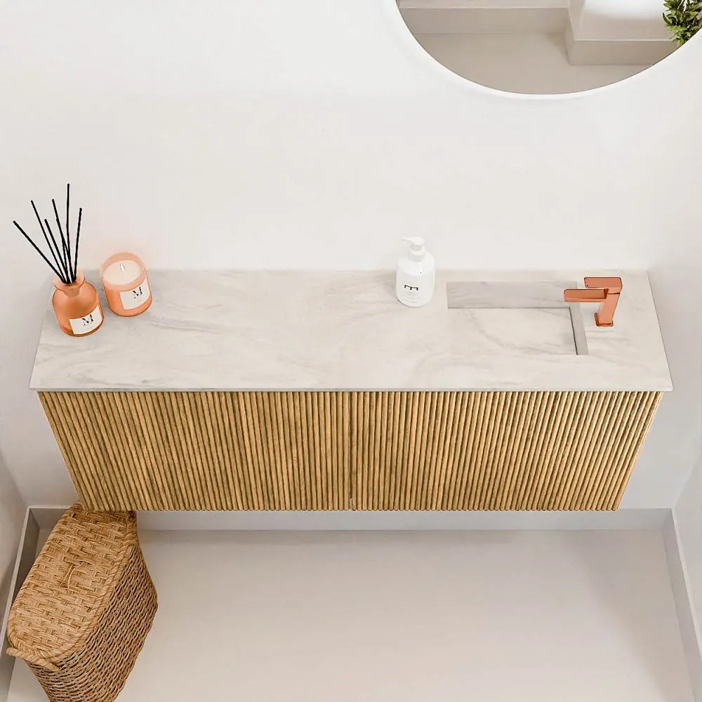 Mondiaz Joya DLux 100cm toiletmeubel oak met wastafel faye rechts 1 kraangat ostra