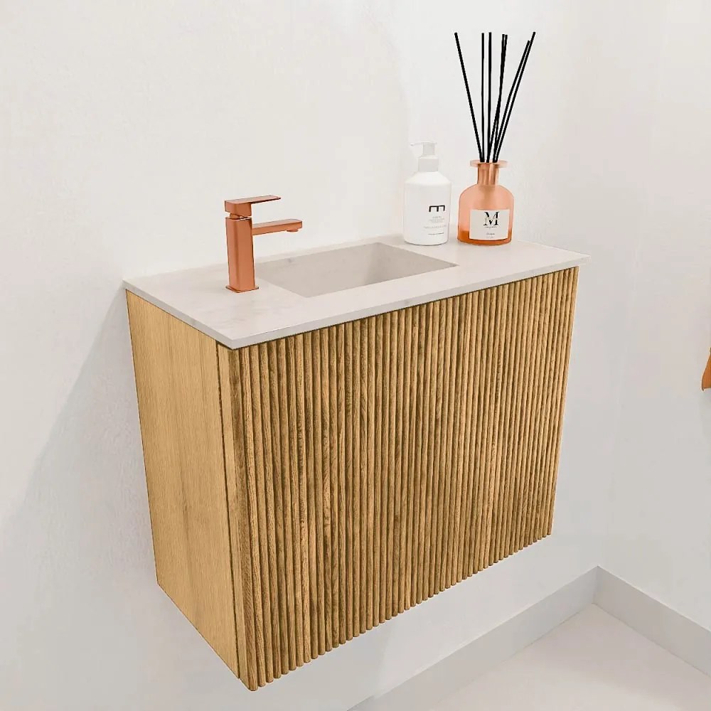 Mondiaz Joya DLux 50cm toiletmeubel oak met wastafel faye links 1 kraangat meli
