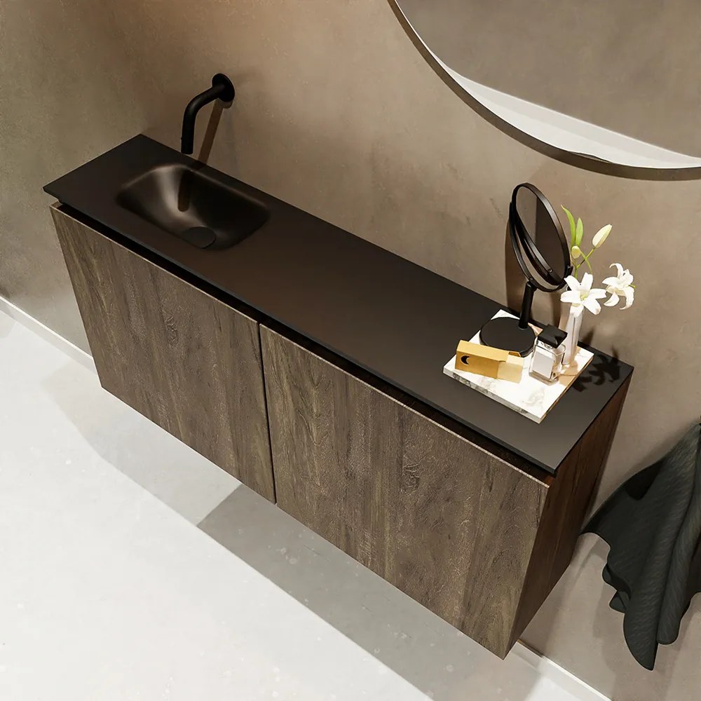 Mondiaz Ture 100cm toiletmeubel dark brown met wastafel urban links geen kraangat