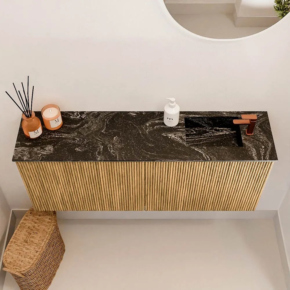 Mondiaz Joya DLux 100cm toiletmeubel oak met wastafel faye rechts 1 kraangat lava