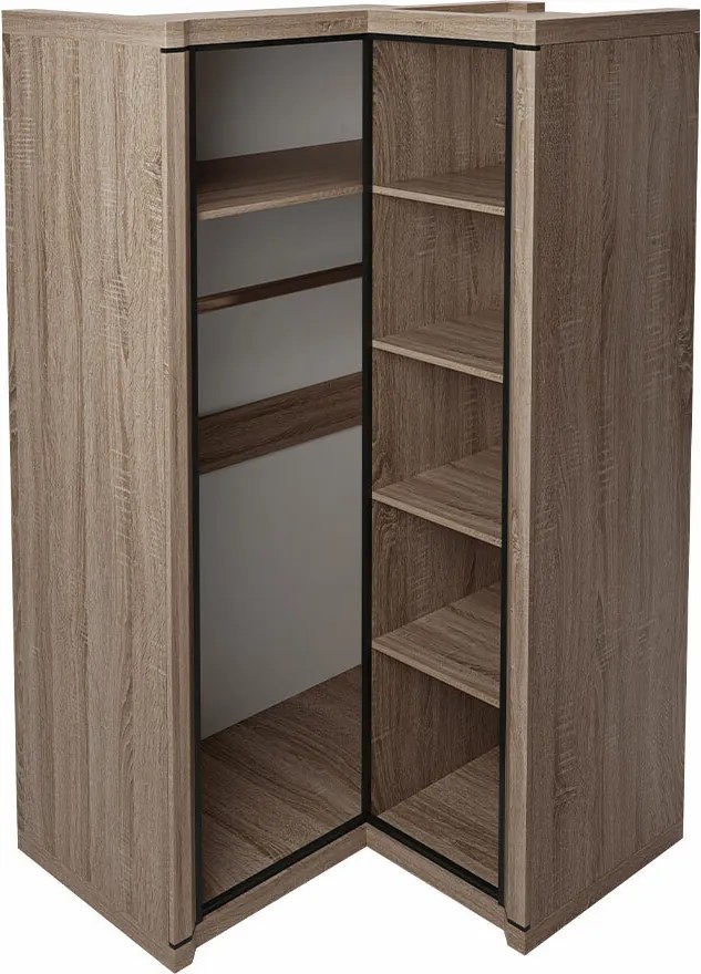 Hoekkledingkast Lorelie 119, Truffel eiken, 192x114x100cm, 110 kg, Kledingkast deuren: Met scharnieren, Aantal planken: 5, Aantal planken: 5